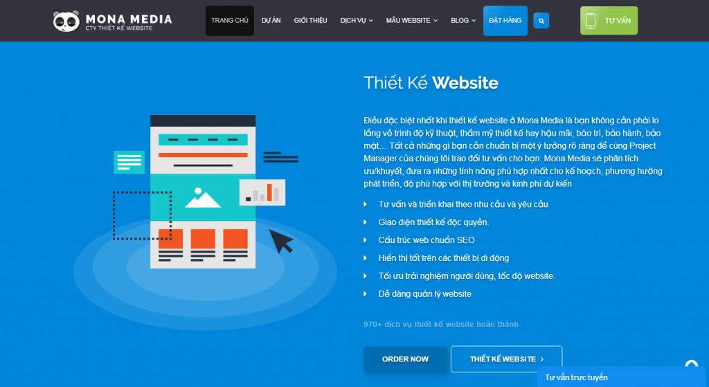 Một góc giao diện website công ty Mona Media